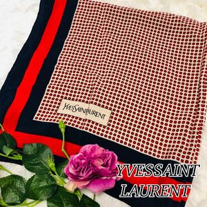 YVES SAINT LAURENT イヴサンローラン 女性 レディース スカーフ ブランドスカーフ YSL 赤 ネイビー モード ロック サイズ74×74cm