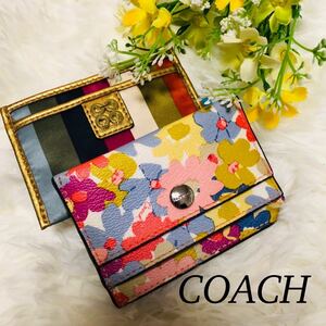 COACH コーチ レディース 女性 カードケース ２点 まとめ 花柄 ストライプ カラフル マルチカラー スマート化 カード収納 ポップカラー