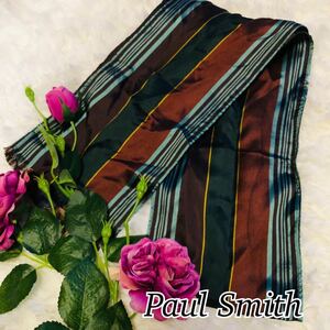 Paul Smith ポールスミス レディース 女性 長方形 スカーフ ブランドスカーフ ツイリー ブラウン系 茶 マルチストライプ ビジネス 私服 