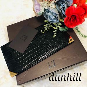 dunhill ダンヒル メンズ 男性 紳士 ブランド財布 長財布 黒 ブラック ロングウォレット 重厚感 クロコ型押し ビジネス Gカード　