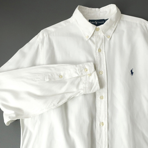 90s ラルフローレン RalphLauren ホワイトシャツ ボタンダウン ポニー刺繍 17(XL) 白