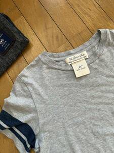 美品 日本製 REMI RELIEF レミリーフ 袖ボーダー 高品質コットン ポケット付き クルーネック半袖Tシャツ カットソー sizeM MADE in JAPAN