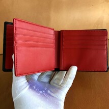 【土屋革具 】 イタリアンレザー 　財布 長財布　二つ折り財布 牛革 ヌメ革 1円 ハンドメイド コインケース　カード入れ　黒×赤_画像8