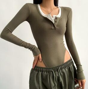 M0225 cut and sewn lady's * comfortable eminent 20 fee 30 fee 40 fee beautiful .* body suit long sleeve sexy green