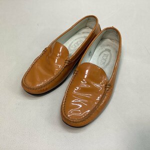 ■春色 TOD'S トッズ エナメルレザードライビングシューズ パテントローファー スリッポン 春夏 サイズ37ハーフ 24.5 オレンジ■