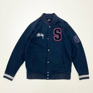 ●STUSSY ステューシー ブルゾン ジャケット アウター 上着 ワッペン ロゴ刺繍 スナップボタン ネイビー系 サイズXL メンズ 0.76kg●