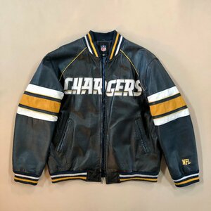 ★NFL LOS ANGELES CHARGERS ロサンゼルスチャージャーズ レザーブルゾン ジャケット アウター ブラック 本革 サイズXL メンズ 1.49kg★