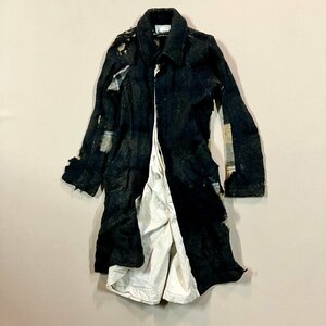 ★JUNYA WATANABE COMME des GARCONS ジュンヤワタナベコムデギャルソン コート ステンカラー ダメージ加工 ブラック チェック 0.88kg★