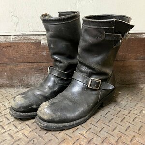 ●70s 80s CHIPPEWA チペワ エンジニアブーツ シューズ レザー ヴィンテージ 黒タグ USA製 ビブラムソール ブラック 9E メンズ 1.96kg●