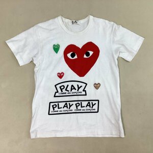 ■【送料198円】COMME des GARCONS PLAY コムデギャルソン プレイ ハートプリントTシャツ ワッペン 半袖 丸首 コットン 綿 サイズL 白■