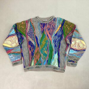 ■美品 90s COOGI クージー コットン3Dニット セーター デザインニット 長袖 立体 編み込み オーストラリア製 古着 サイズM マルチカラー■