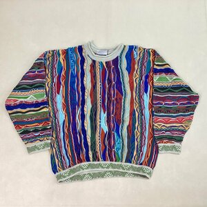 ■美品 90s COOGI クージー コットン3Dニット セーター デザインニット 長袖 立体 編み込み オーストラリア製 古着 サイズM マルチカラー■