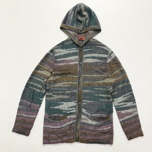 ●MISSONI ミッソーニ 長袖 ニット セーター カーディガン フーディー エルビス イタリア製 総柄 マルチカラー サイズ50 メンズ 0.58㎏●