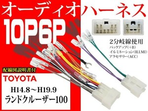 送料無料ナビ取り付け　変換ケーブル　社外ナビ　 トヨタ10P6Pオーディオハーネス配電図付AO1- ランクル100