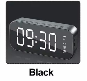 ミラー時計　ブラック　目覚まし時計　デジタル　置き時計　スピーカー　USB給電☆