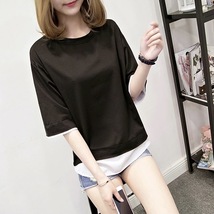 重ね着風Tシャツ　黒　3Lサイズ ゆったりトップス お洒落ラフ　韓国ファッション_画像3