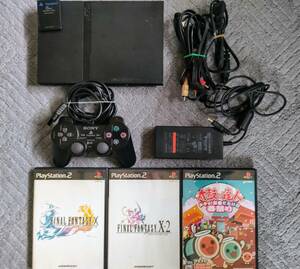 PS2（SCPH-70000 チャコールブラック）PS2ソフト3本 メモリーカード すぐ遊べるセット 簡易メンテ動作品