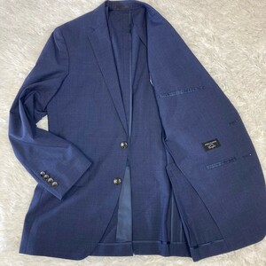 美品 JOHN PEARSE ジョンピアース ネイビー 2B 紺 ブレザー テーラードジャケット Lサイズ相当 春秋 MEN'S メンズ 上着 千鳥格子柄 羊毛