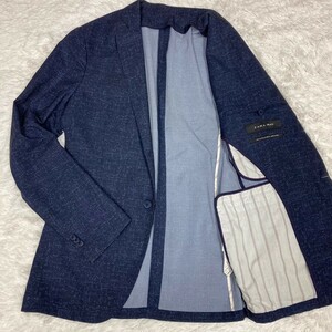 希少サイズXL ザラ マン ZARA MAN テーラードジャケット ネイビー 2B 紺色 50表記 ブレザー LL ストレッチ素材 春夏秋 上着 MEN'S メンズ