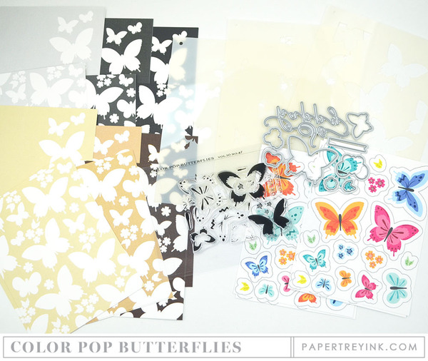 未使用品☆PTI ミニキット Color Pop Butterflies ペーパートレイインク Papertrey Ink スタンプ ダイ ペーパー ステンシル 蝶 バタフライ