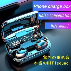 １円スタート☆驚きの重低音！！充電ボックス付き　ワイヤレス　Bluetoothイヤフォン②