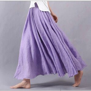 ロングスカート コットン リネン フレア ふんわり かわいい 新作スカート 無地 韓国 サイズL 紫色 値下げ中！