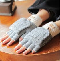 新品未使用 女性用手袋 ニット ミトン フィンガーレス グローブ 暖かい グレー_画像3