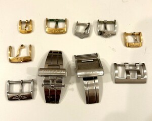 B1)100円～ブランド品 バックル10個セット（オメガ2点、天賞堂、ハミルトン、コルム、SEIKO、ティソ、ブライトリング、ブルガリ、他1点）