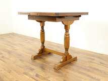 ドローリーフテーブル 小さめサイズ すっきりとしたデザイン 2本脚 天板拡張式 ダイニングテーブル イギリスアンティーク家具　58918_画像6