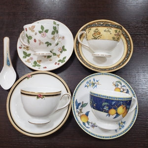 #13970A　WEDGWOOD ウェッジウッド4つセット　ワイルドストロベリー クリオ シトロン インディア カップ ソーサー ティー コーヒー 食器