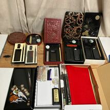 書道セット 漆器工芸 硯 硯箱 文箱 丸型 桃山 嵯峨 工芸品 和柄 中国 筆 硯 文鎮 硯箱 墨 書道具 7点 未使用多数_画像1