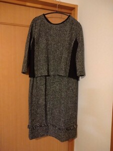  free shipping! unused trying on only!UNTITLED tweed One-piece large size 42 11~13 number degree formal furthermore seat also *