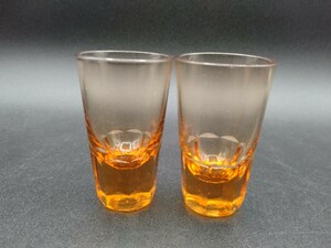 アンティーク ショットグラス 2個 アンバーガラス 【2-b】