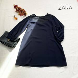 新品同様☆厳選　大人上品♪　ZARA　ザラ　ネイビーワンピース　キレイ目　パーティー　結婚式　