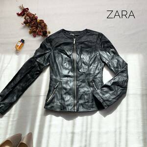 美品☆レア　大人カジュアル♪　ZARA　ザラ　フェイクレザー　シングルライダースジャケット　M