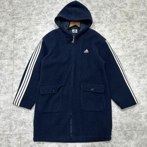 D @ 日本製 '希少 90's ビンテージ' デサント社製 adidas アディダス 中綿 ジップアップ フリース コート sizeL-O 上着 アウター 古着