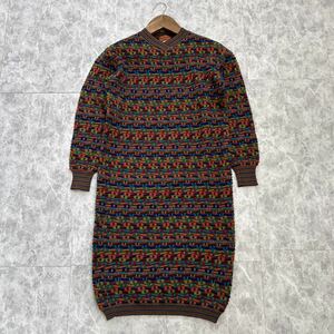 F@ 美品 イタリア製 '希少 ビンテージ' MISSONI ミッソーニ 長袖 WOOL マルチカラー ニット ワンピース42 レディース 婦人服 トップス 古着