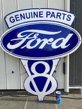 ビンテージ 特大 看板 Ford V8 フォード 高さ98cm / ホーロー看板 ガレージ アメリカ 世田谷ベース_画像2