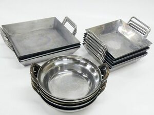 Y815Yちょる【業務用食器】ステンレス製　一人用鍋　3種15点セット　角型　丸型　キャンプ用品　厨房用品　キッチン　もつ鍋　グリル料理　