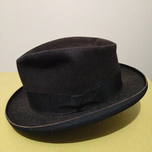 Borsalino ボルサリーノ 59cm ブラック ハット イタリア製 フェルトハット 中折れ 帽子 アンティーク