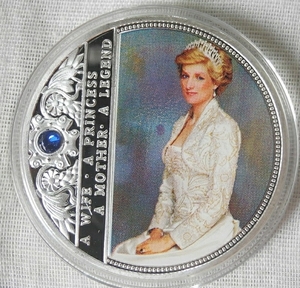 イギリス 王室 ダイアナ妃 記念銀メダル コレクションコイン ②ポートレイト 24KGP 1oz 石付き 銀貨 チャールズ 英国 ロイヤルファミリー