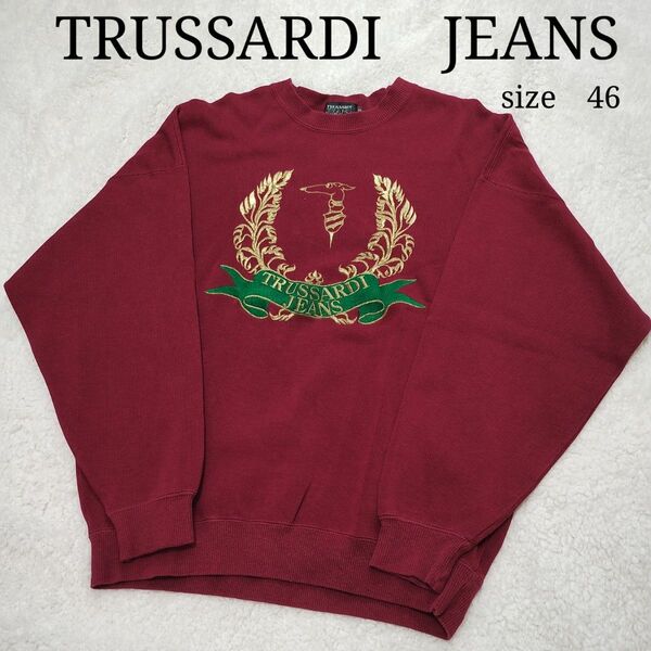 TRUSSARDI　トラサルディ　TRUSSARDI　JEANS　メンズ　46 Lサイズ　赤　トレーナー　ロゴ　刺繍　 