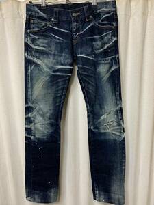 00s Rare Tornado Mart Paint 鬼ヒゲダメージ加工 Denim Pants Jeansトルネードマート ベルボトム サイズM Archive Y2K