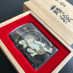 【完封品】ZIPPO ジッポー オイルライター 本金 蒔絵 雷神 漆塗 木箱 説明書付 ★19