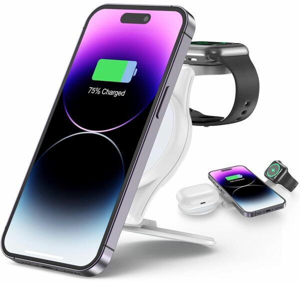 magsafe充電器 3in1マグセーフ充電器 折畳み スタンド 特有のapple watch急速充電 iphone アップルウォッチ 急速充電 iPhone 15/14/13/12