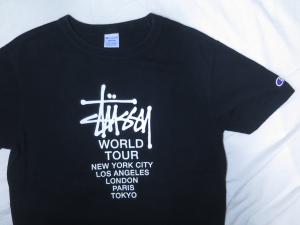 STUSSY x Champion WORLD TOUR Tシャツ M ブラック ステューシー × チャンピオン