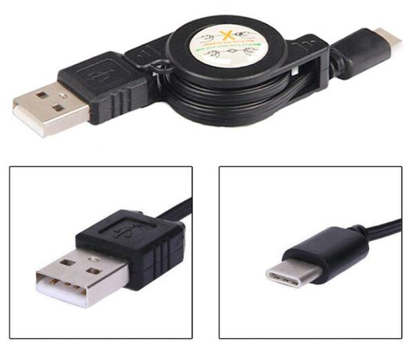 【3本セット】Type-C USB 充電ケーブル 巻き取り式/リール式ケーブル 充電ケーブル 75cm