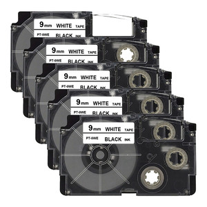 カシオ用 ネームランド 互換 テープ カートリッジ 9mm 白 テープ 黒文字 長8m PT-9WE 5個セット
