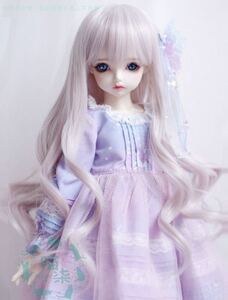 ウィッグ　1/3 SDドール BJD ウェーブ ロング ピンクグレー