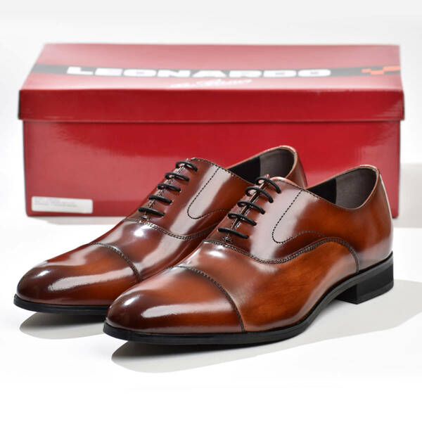 革靴 ビジネスシューズ 25.5cm メンズ 本革 日本製 茶 ストレートチップ 紳士靴 ブラウン 新品